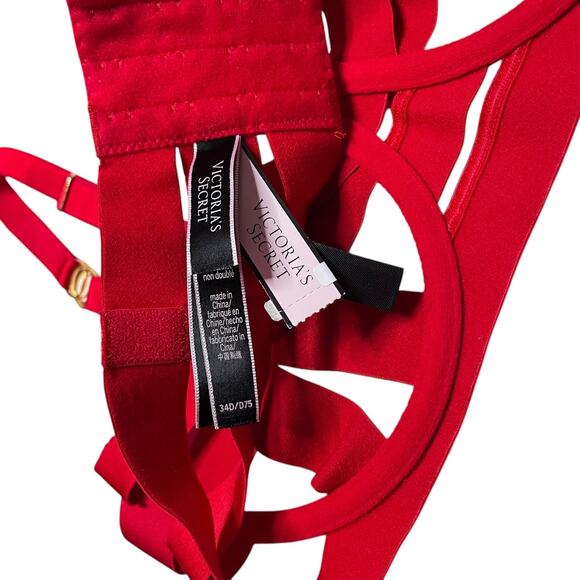 Victoria's Secret Unlined Balconette Strappy Caged Bra Lipstick Red Size 34D - Picture 3 of 3